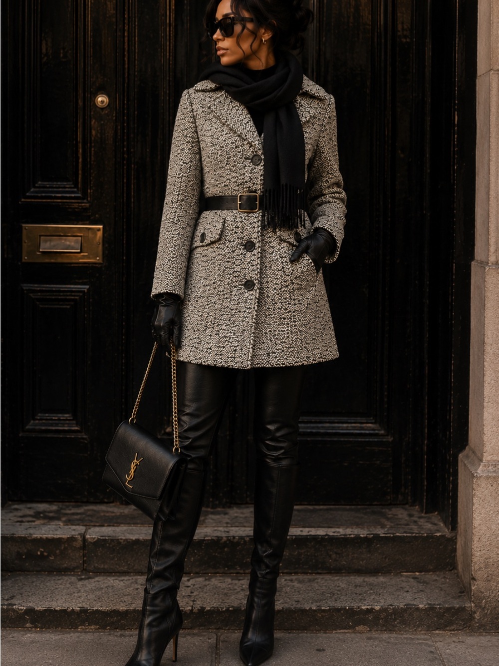 Classic Black & White Tweed Winter Coat | Tailored Long Coat | Women’s Outerwear